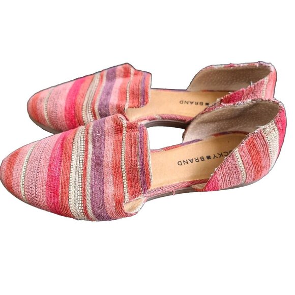 LUCKY BRAND Jinree D'Orsay Ballet Flat Burgundy Macaylah Stripe SZ 10 M - Picture 2 of 5